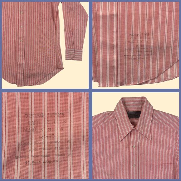 1970s Sears striped shirt, mens 14.5-33 long sleeve pink & white dress shirt - Picture 2 of 6